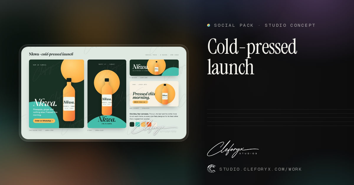 Cold-pressed launch: social pack by Cleforyx Studio